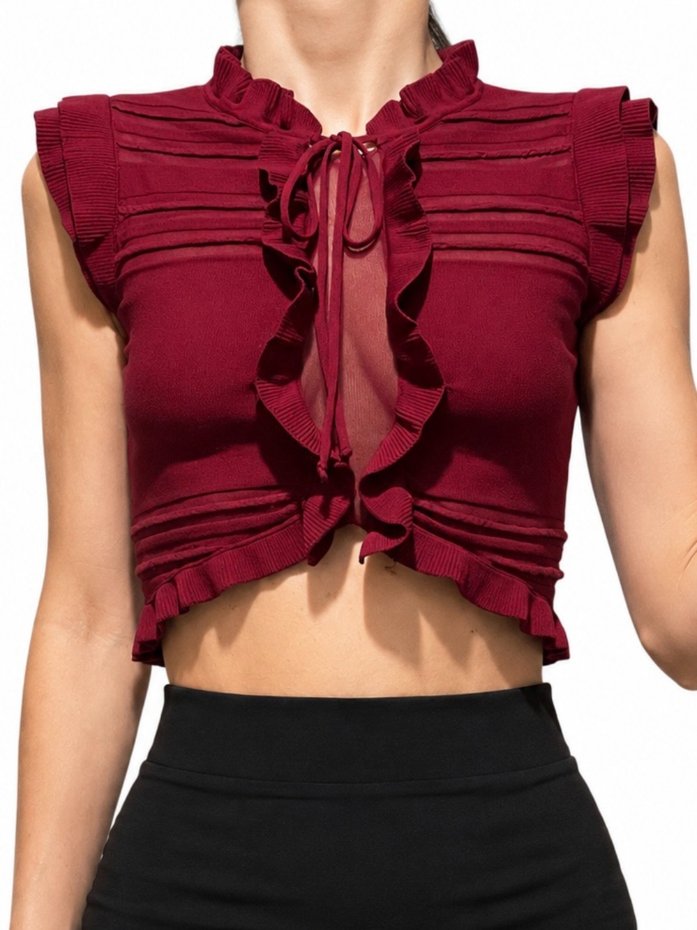 KNITZ FOR LOVE AND LEMONS Rivington Rich Cranberry Sleeveless Crop Top XS